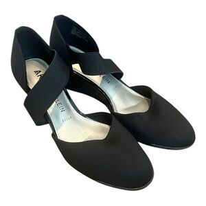 Anne Klein Black Cross-Strap 7.5 Wedge Pump Heel Shoes